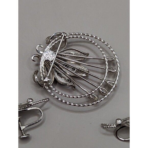 Vintage Ann Lee Sterling Pin and Earring Set - Picture 6 of 10